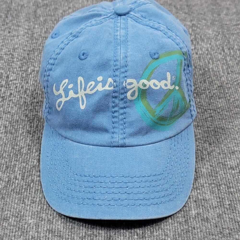 Life is Good Hat Womens Blue Adjustable Cotton Peace Sign Strapback Baseball Cap